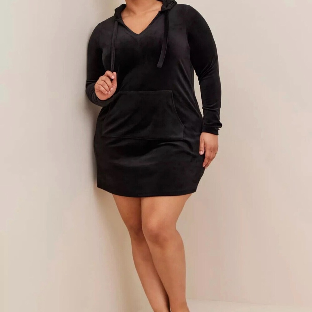 Torrid Black Velour Mini Hooded Sleep/Lounge Dress